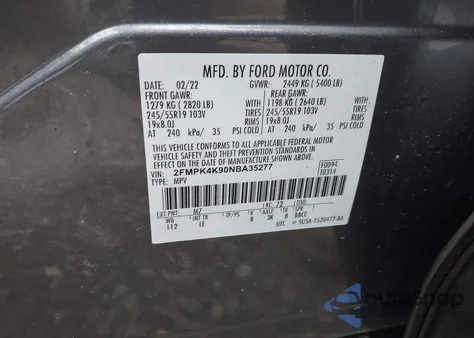 2022 Ford Edge Titanium z USA, uszkodzony, nr VIN 2FMPK4K90NBA35277